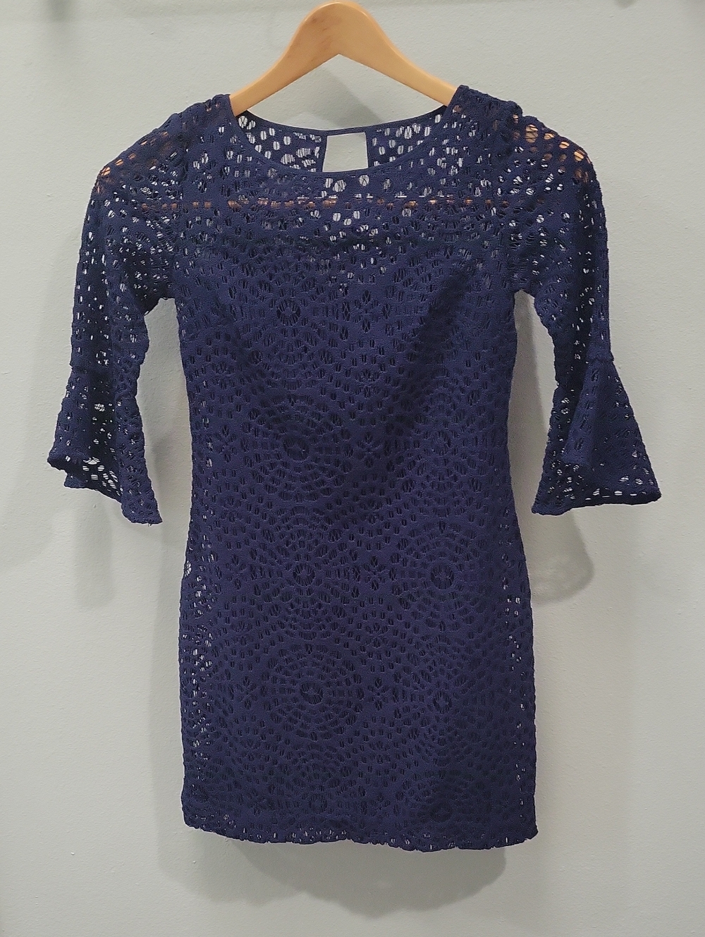 Lilly Pulitzer Navy Crochet Mini Dress with Flared Sleeves